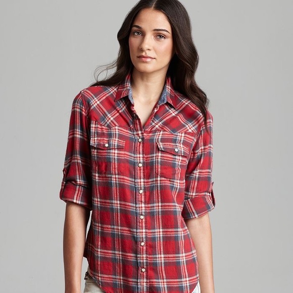 JACHS GIRLFRIEND Bea SNAP Button Western Plaid FLANNEL Shirt Small - Picture 11 of 11